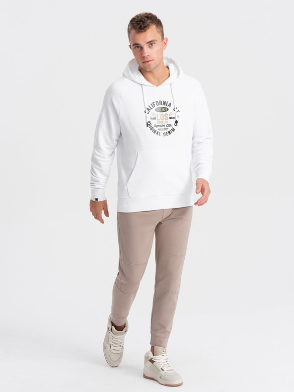 Ombre Clothing Fehér férfi nyomtatott kapucnis kapucnis pulóver Ombre Clothing