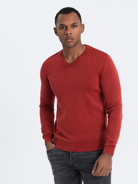 Ombre Clothing Piros férfi alap v-nyakú pulóver Ombre ruházat