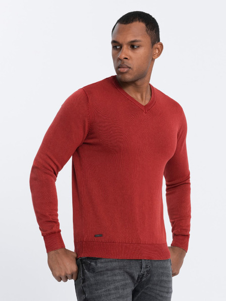 Ombre Clothing Piros férfi alap v-nyakú pulóver Ombre ruházat