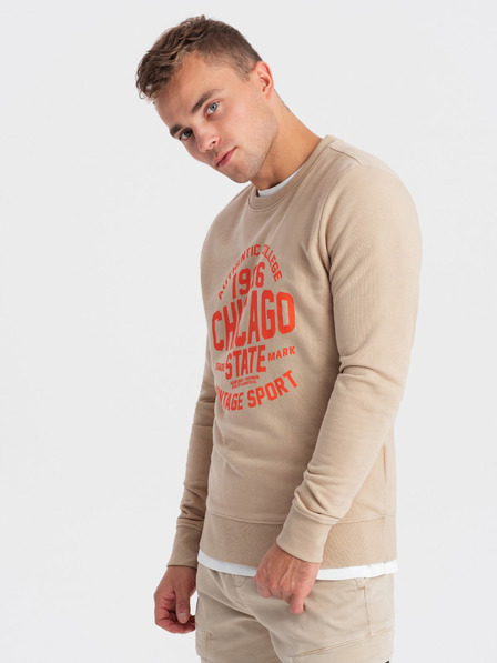 Ombre Clothing Bézs férfi nyomtatott pulóver Ombre ruházat