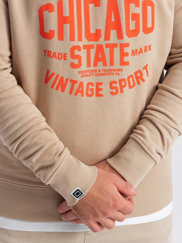 Ombre Clothing Bézs férfi nyomtatott pulóver Ombre ruházat