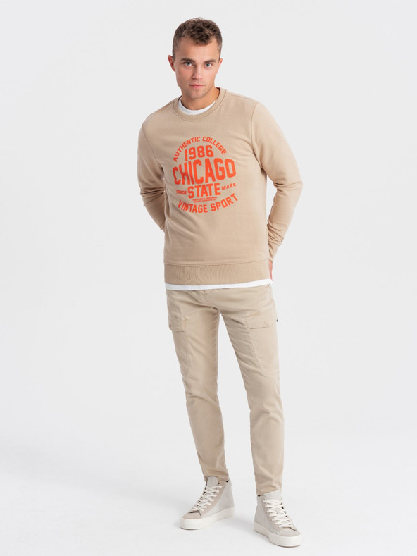 Ombre Clothing Bézs férfi nyomtatott pulóver Ombre ruházat