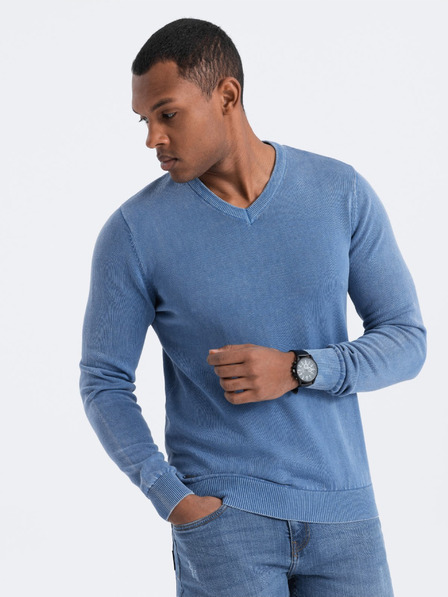 Ombre Clothing Kék férfi alapvető v-nyakú pulóver Ombre Ruházat