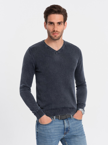 Ombre Clothing Sötétkék férfi alap v-nyakú pulóver Ombre Clothing