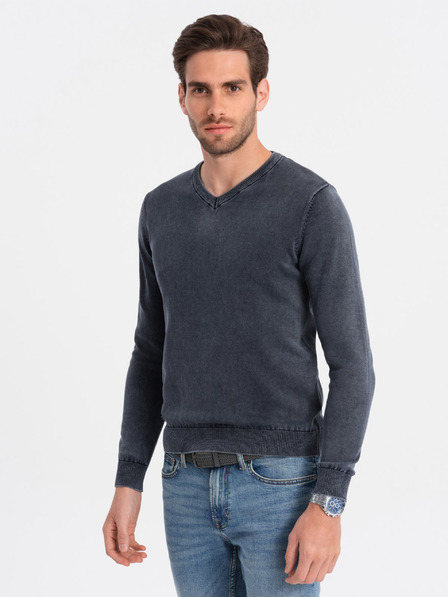 Ombre Clothing Sötétkék férfi alap v-nyakú pulóver Ombre Clothing