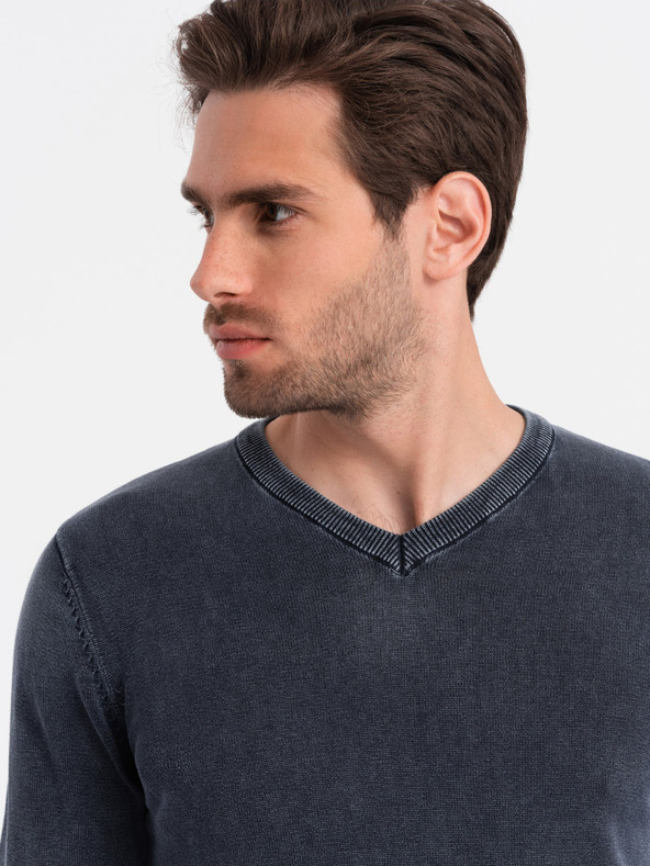 Ombre Clothing Sötétkék férfi alap v-nyakú pulóver Ombre Clothing