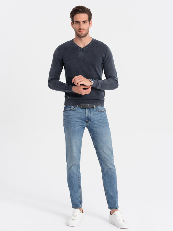 Ombre Clothing Sötétkék férfi alap v-nyakú pulóver Ombre Clothing