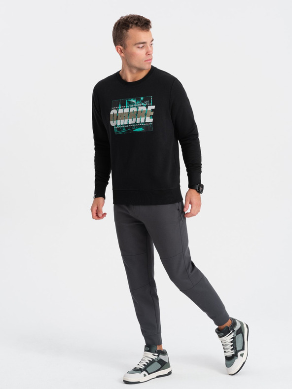 Ombre Clothing Fekete férfi nyomtatott pulóver Ombre Ruházat