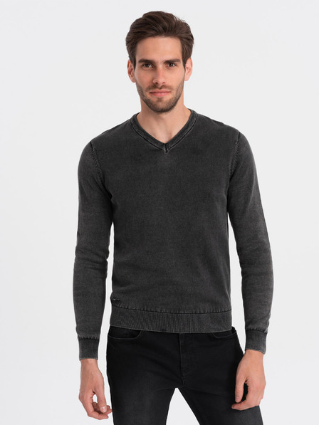Ombre Clothing Fekete férfi alap v-nyakú pulóver Ombre Ruházat