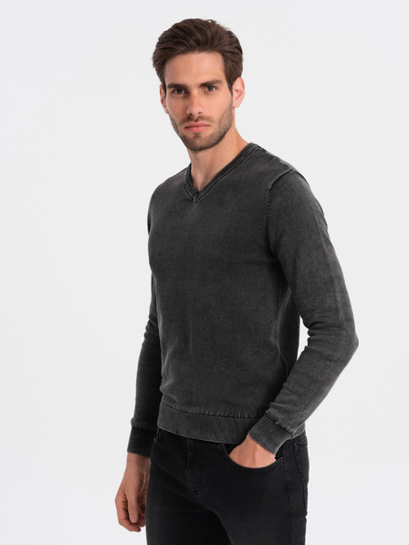 Ombre Clothing Fekete férfi alap v-nyakú pulóver Ombre Ruházat