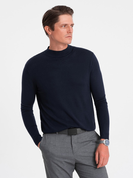 Ombre Clothing Sötétkék férfi alap pulóver állógallérral Ombre Ruházat