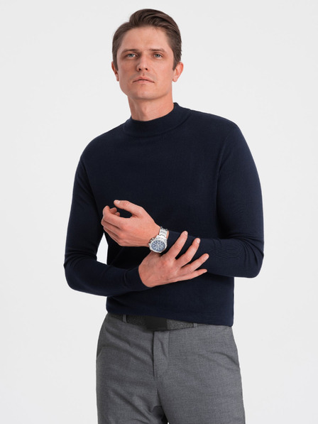 Ombre Clothing Sötétkék férfi alap pulóver állógallérral Ombre Ruházat
