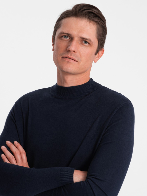 Ombre Clothing Sötétkék férfi alap pulóver állógallérral Ombre Ruházat