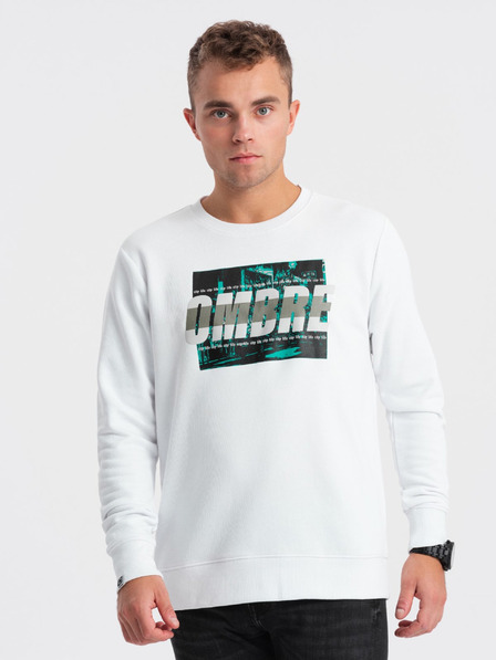 Ombre Clothing Fehér férfi nyomtatott kapucnis kapucnis pulóver Ombre Clothing