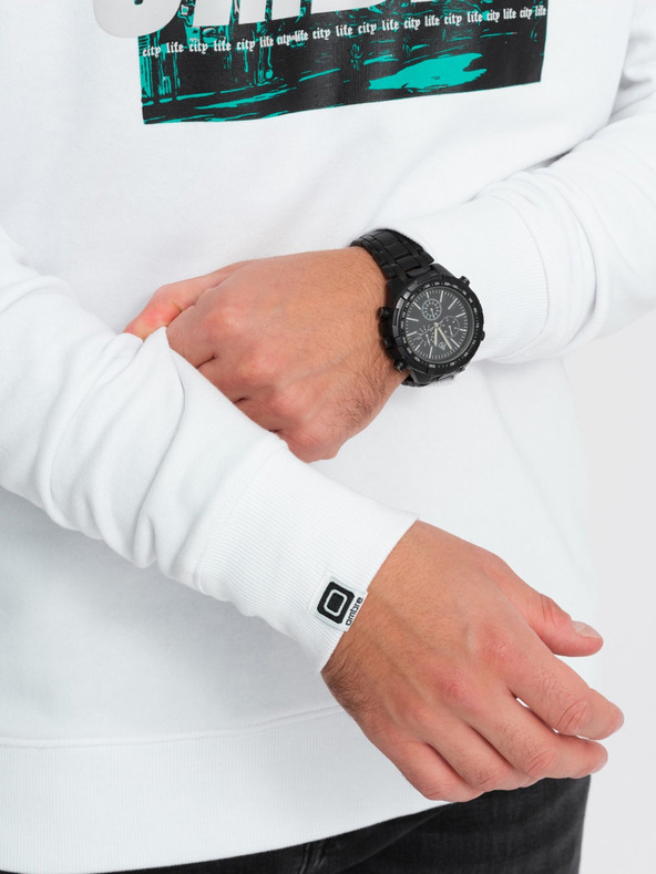 Ombre Clothing Fehér férfi nyomtatott kapucnis kapucnis pulóver Ombre Clothing