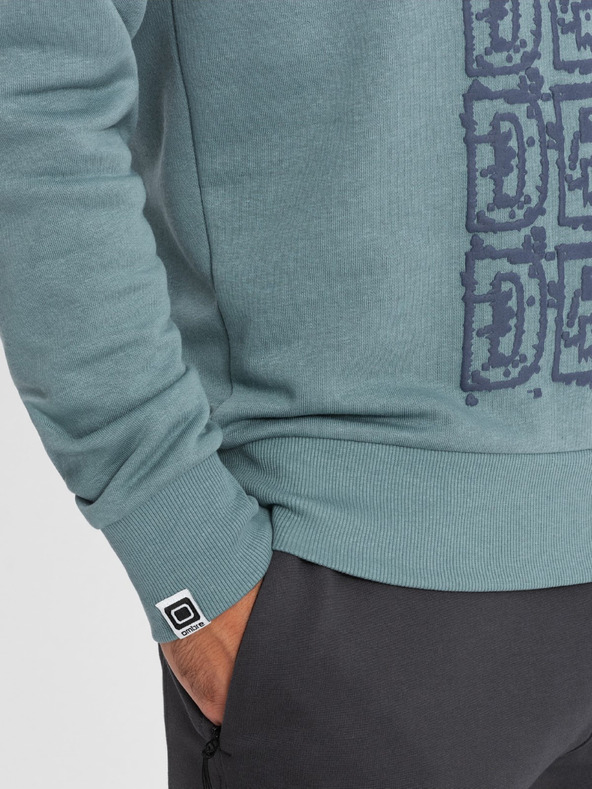 Ombre Clothing Kék férfi kapucnis pulóver nyomtatással Ombre ruházat