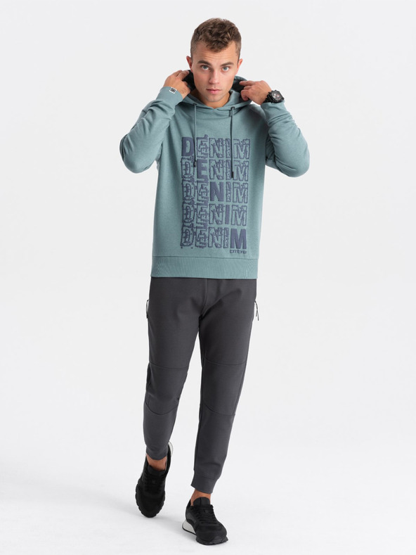 Ombre Clothing Kék férfi kapucnis pulóver nyomtatással Ombre ruházat