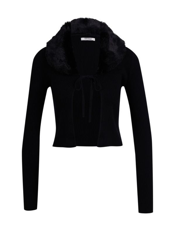 Orsay Fekete ORSAY női kardigán műszőrmével