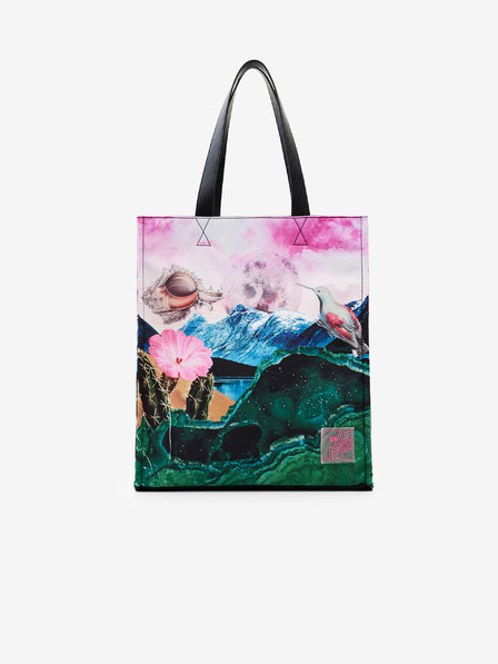 Desigual Zöld és rózsaszín női Desigual Paisaje Surreal mintás női bevásárlótáska