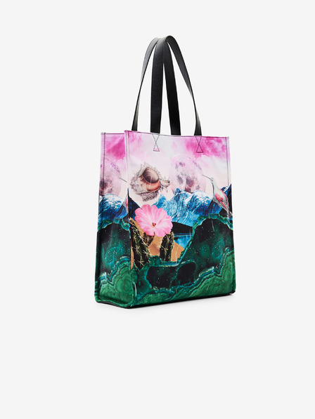 Desigual Zöld és rózsaszín női Desigual Paisaje Surreal mintás női bevásárlótáska