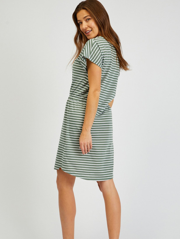 Sam 73 Fehér és zöld női csíkos ruha nyakkendővel SAM73 Sagitta