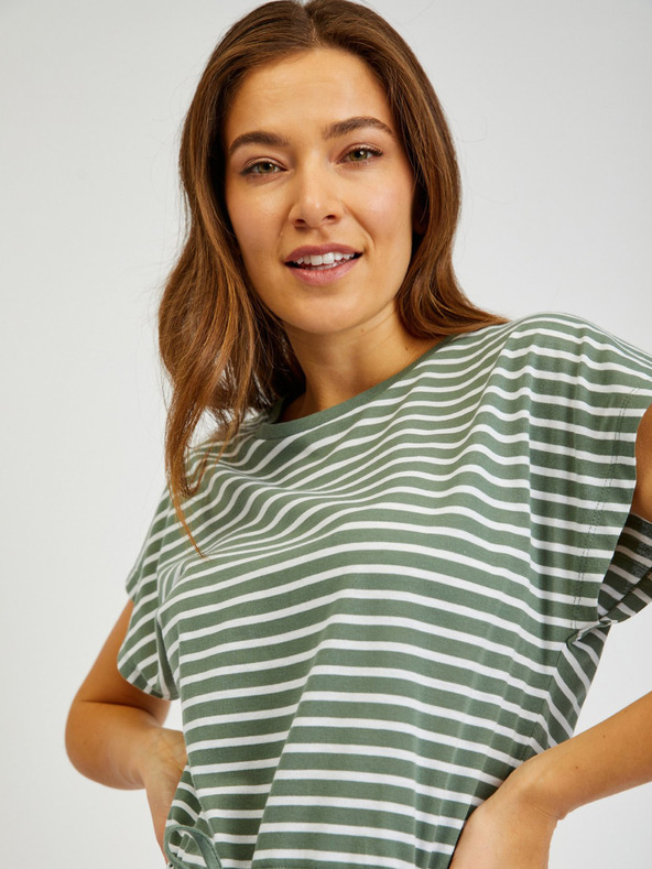 Sam 73 Fehér és zöld női csíkos ruha nyakkendővel SAM73 Sagitta