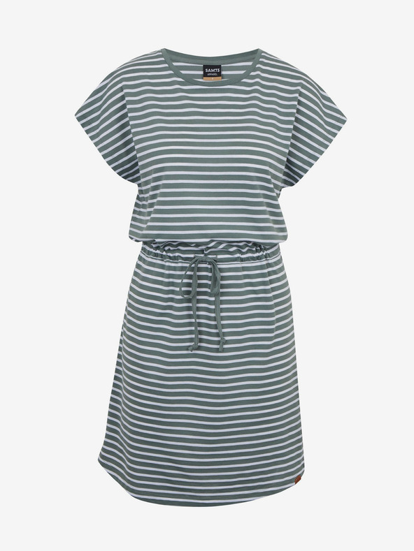 Sam 73 Fehér és zöld női csíkos ruha nyakkendővel SAM73 Sagitta