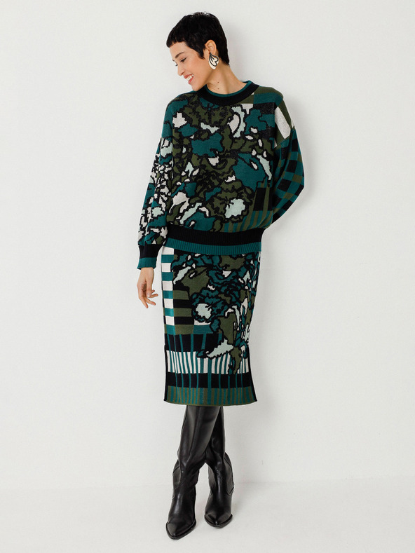 SKFK SKFK Suéter Larhun Zöld női virágos kardigán