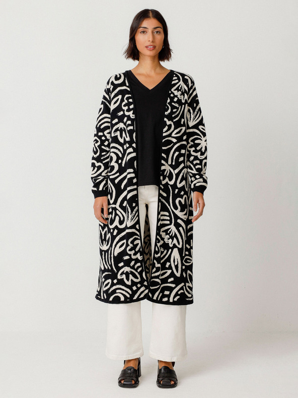 SKFK SKFK Suéter Kasandra krém és fekete női virágos kardigán SKFK Suéter Kasandra krém és fekete női virágos kardigán