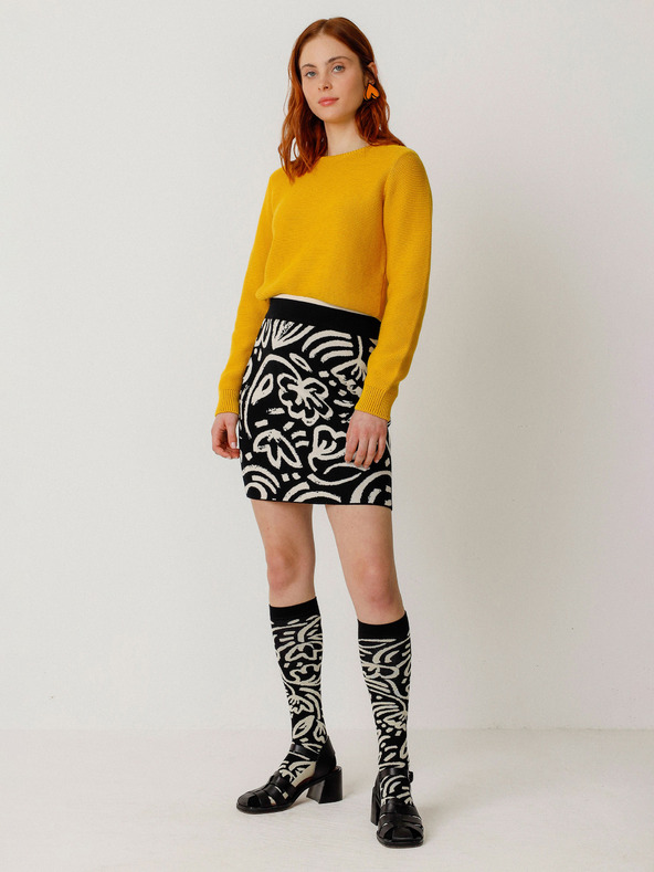 SKFK SKFK Falda Karia krém és fekete Női virágos szoknya SKFK Falda Karia krém és fekete Női virágos szoknya