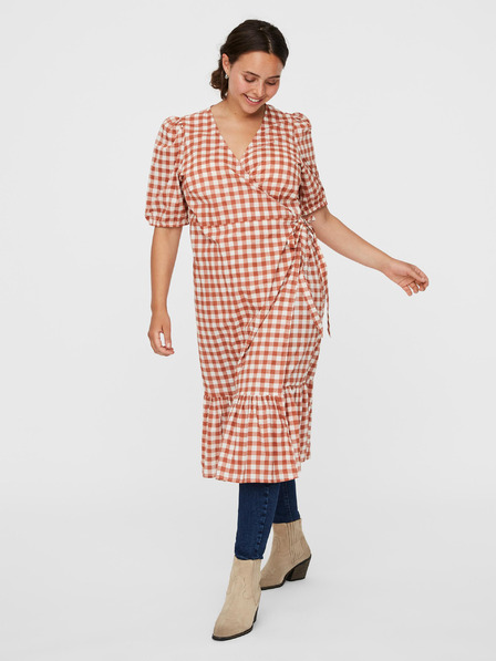 Vero Moda Curve VERO MODA CURVE Tamitta barna kockás wrap ruha VERO MODA CURVE Tamitta