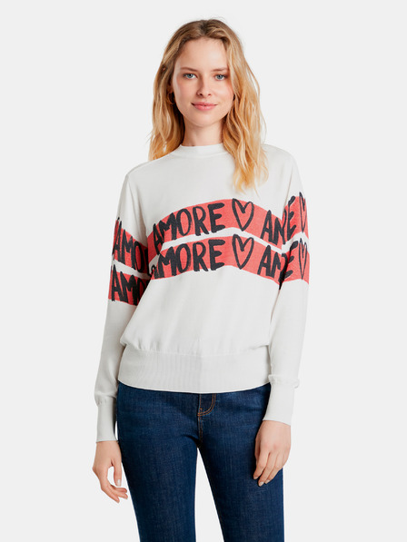 Desigual Fehér női Desigual Amore Amore Amore pulóver