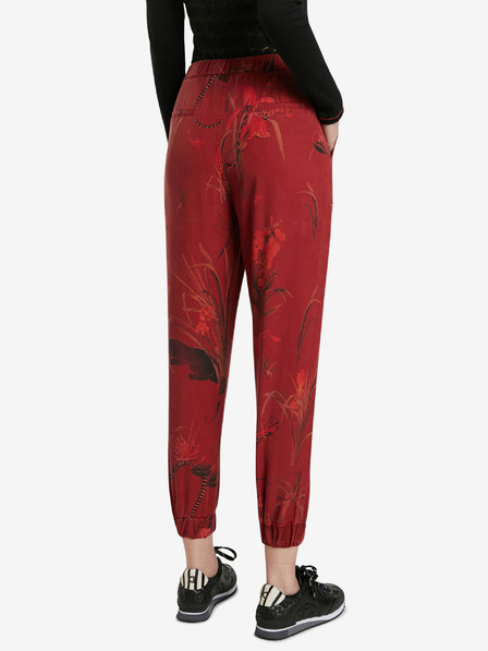 Desigual Piros női szabott, mintás nadrág Desigual Cmotiger