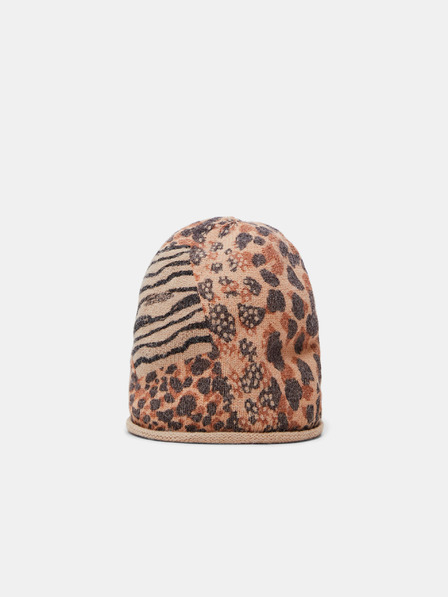 Desigual Barna női Desigual Animal Patch Gorro sapka leopárdmintával