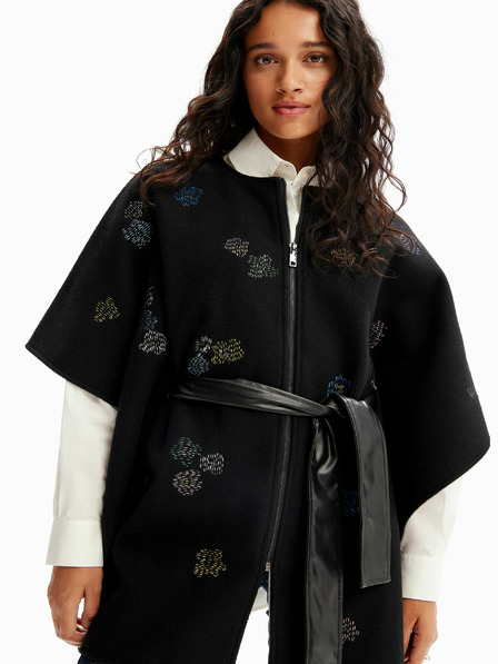Desigual Desigual Threadflor Milan fekete női mintás poncsó