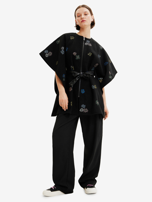 Desigual Desigual Threadflor Milan fekete női mintás poncsó