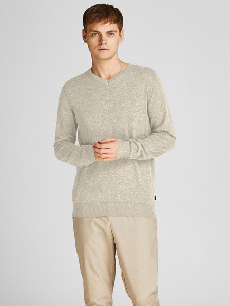 Jack & Jones Bézs színű, brindle színű férfi alap pulóver Jack & Jones Emil