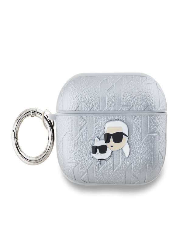 Karl Lagerfeld PU dombornyomott Karl és Choupette fejek tok az AirPods Pro 2 ezüst Karl Lagerfeld számára Karl Lagerfeld