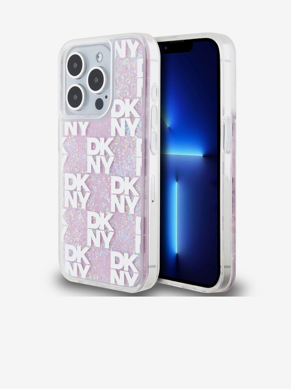 DKNY Folyékony csillogó kockás mintás hátsó borító iPhone 15 Pro rózsaszín DKNY