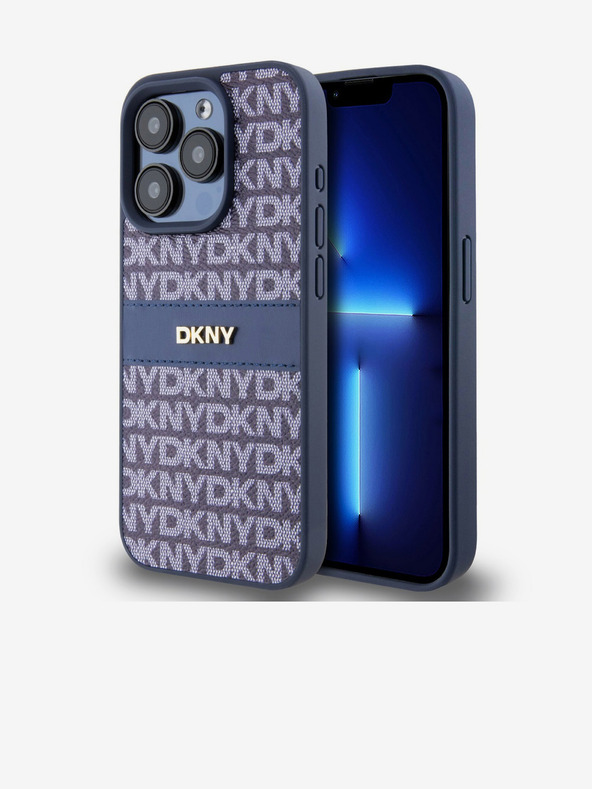 DKNY PU bőr ismétlődő mintás, tónusos csíkos hátlapi borító iPhone 15 Pro készülékhez Kék DKNY DKNY