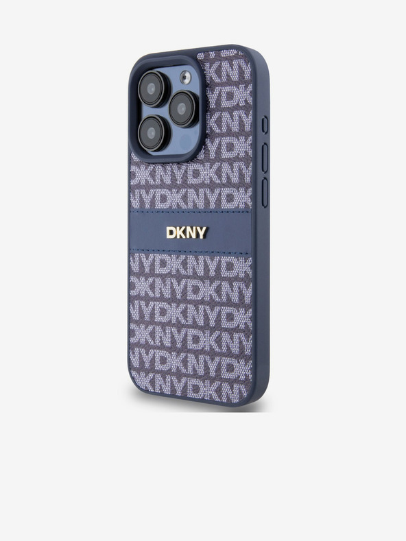 DKNY PU bőr ismétlődő mintás, tónusos csíkos hátlapi borító iPhone 15 Pro készülékhez Kék DKNY DKNY