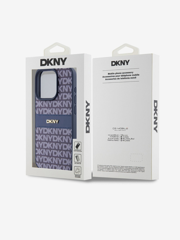 DKNY PU bőr ismétlődő mintás, tónusos csíkos hátlapi borító iPhone 15 Pro készülékhez Kék DKNY DKNY