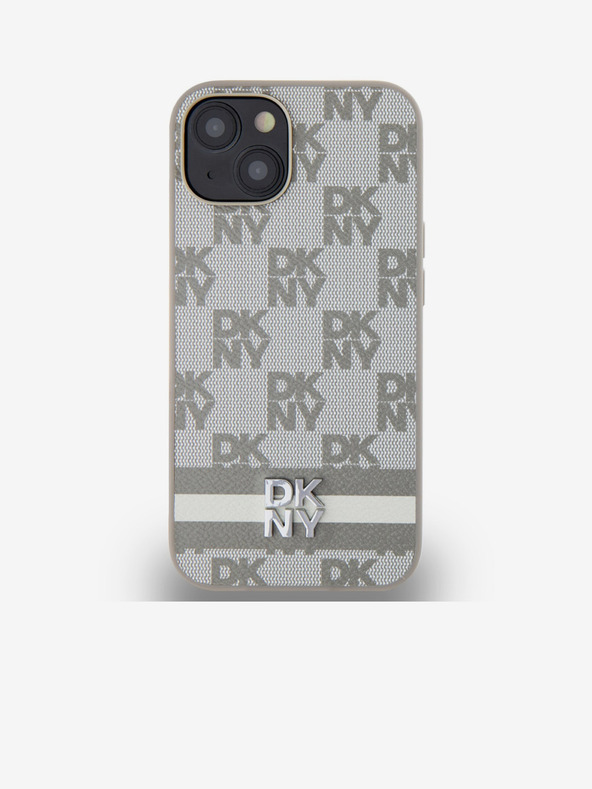 DKNY PU bőr kockás mintás és csíkos hátlapi borító iPhone 14 készülékhez Beige DKNY DKNY