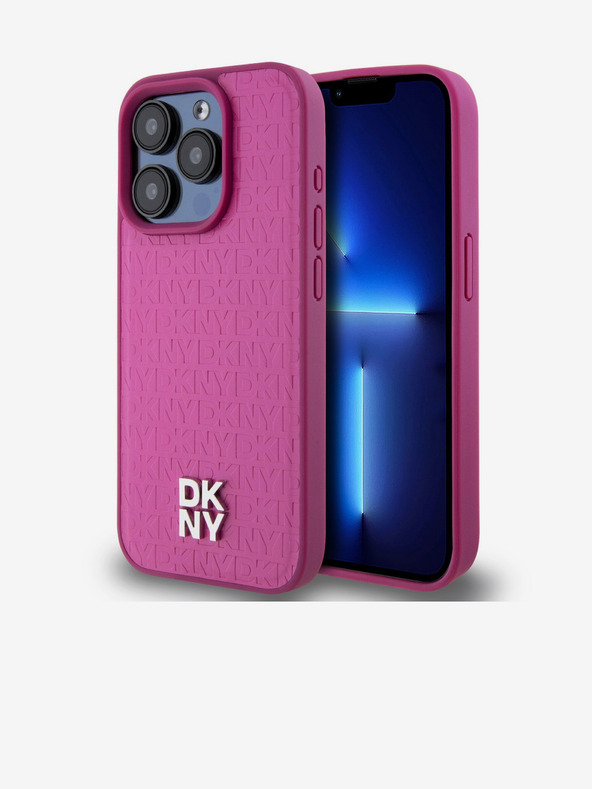 DKNY PU bőr Ismétlődő mintás Stack Logo Magsafe hátlap iPhone 15 Pro Max rózsaszín DKNY