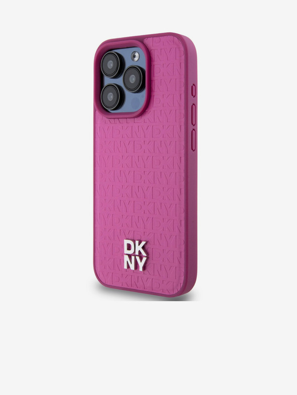 DKNY PU bőr Ismétlődő mintás Stack Logo Magsafe hátlap iPhone 15 Pro Max rózsaszín DKNY