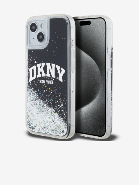 DKNY Folyékony csillámos, íves logós hátlap iPhone 14 készülékhez Fekete DKNY