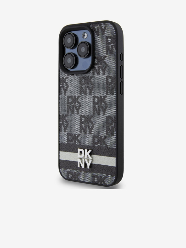 DKNY PU bőr kockás mintás és csíkos hátlapi borító iPhone 15 Pro fekete DKNY Fekete DKNY