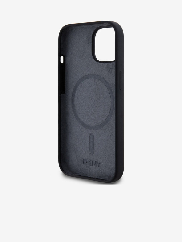 DKNY Folyékony szilikon íves logós MagSafe hátlap iPhone 14 készülékhez Fekete DKNY