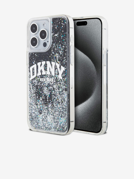 DKNY Folyékony csillogó íves logós hátlap iPhone 14 Pro Max-hoz Fekete DKNY