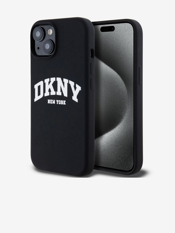 DKNY Folyékony szilikon Arch Logo MagSafe hátlap iPhone 15 készülékhez Fekete DKNY